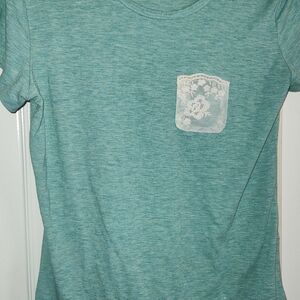 Poof! Teal Short Sleeve Tee with Lace Pocket